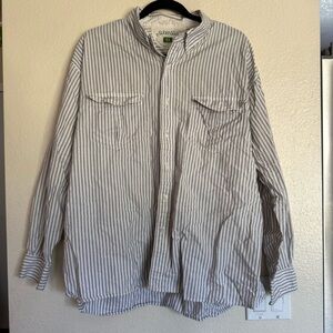 St. John's Bay White and Blue Striped Casual Button-Down Shirt
